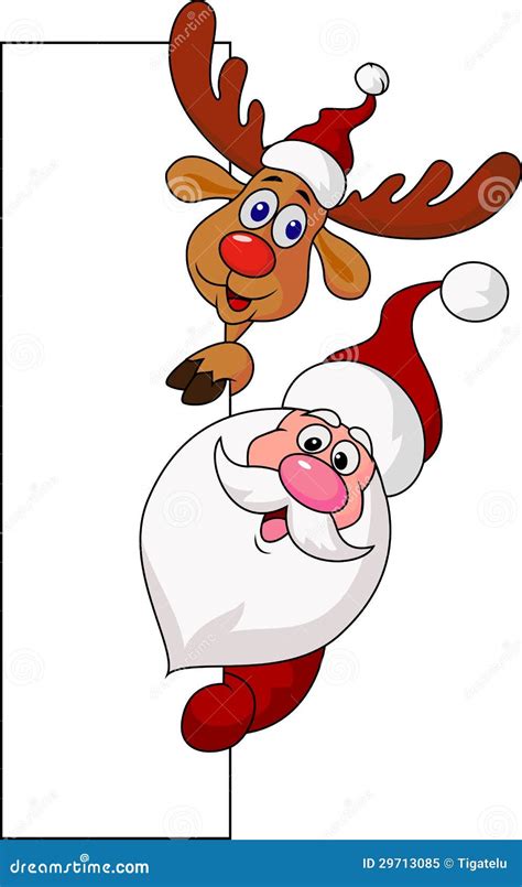 Santa And Deer Cartoon With Blank Sign Stock Vector - Image: 29713085