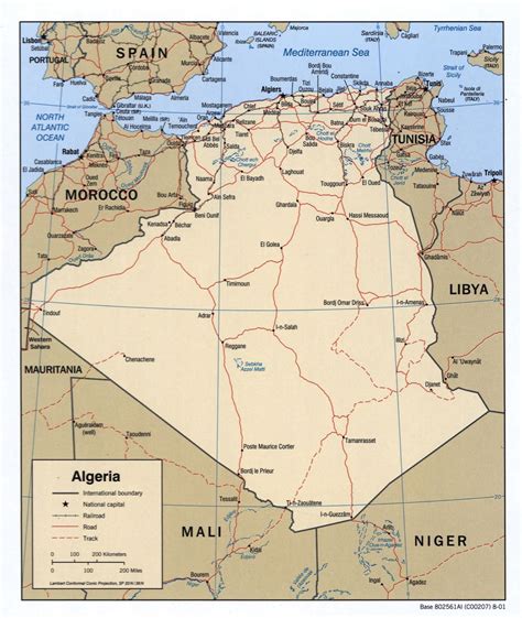 Large scale political map of Algeria with roads, railroads and major ...