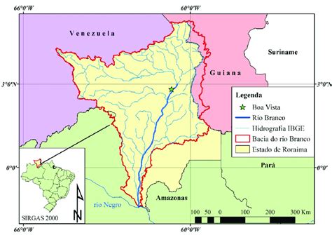 Localização da bacia hidrográfica do rio Branco -RR. Fonte: Autor (2018) | Download Scientific ...