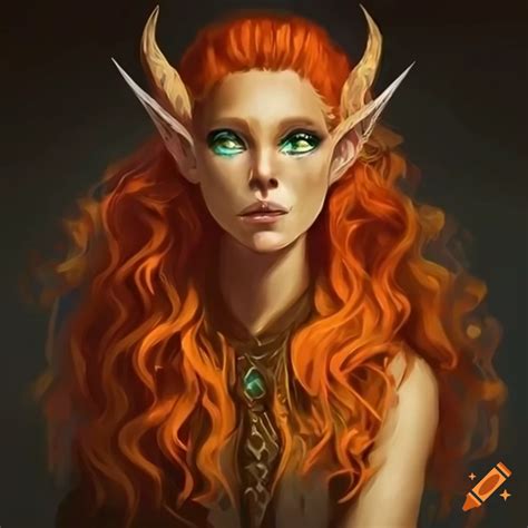 Concept art of a fierce wood elf with orange hair on Craiyon