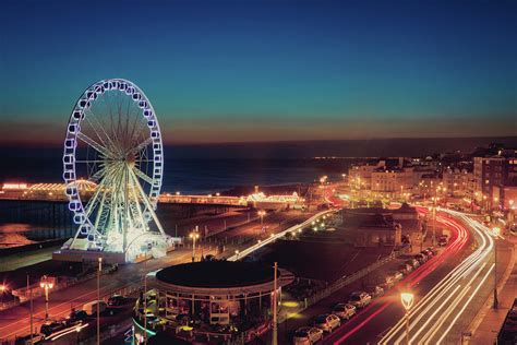 Brighton Wheel And Seafront Lit Up At Night Photograph by PhotoMadly