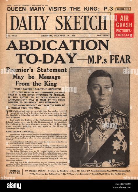 1936 Daily Sketch front page Abdication Crisis and Mrs Wallis Simpson Stock Photo - Alamy