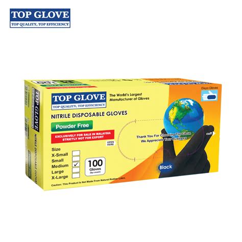 Top Glove Nitrile Powder Free Disposable Glove, Black (100 Pcs Per Box)