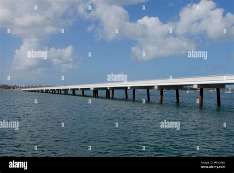 Part of Simpson Bay Bridge, a long road bridge over Simpson Bay, St Martin/St Maarten, Caribbean ...