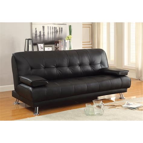 Faux Leather Convertible Sofa Bed with Removable Armrests, Black - Walmart.com - Walmart.com