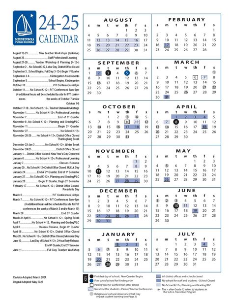 Minnetonka Schools Calendar 2024-2025 in PDF