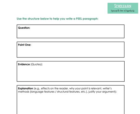 Writing PEEL Paragraphs Worksheet — Scholearn