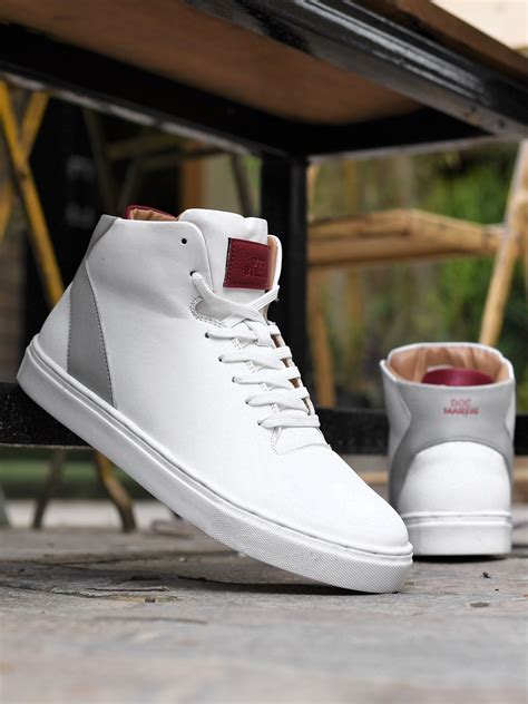 Buy Doc Martin Men White Solid Synthetic Leather Mid Top Sneakers ...