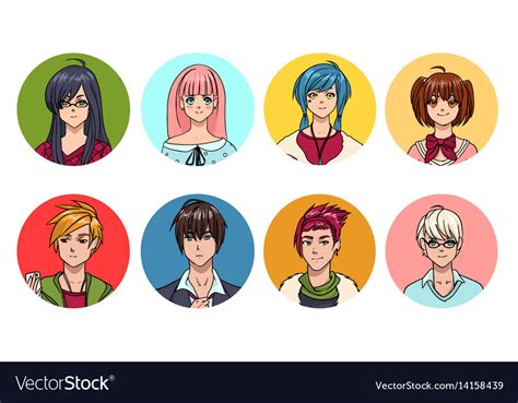 Set of cute anime characters avatar cartoon girls Vector Image