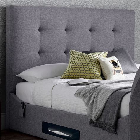 Lannister Light Grey Fabric Electric TV Bed | Happy Beds