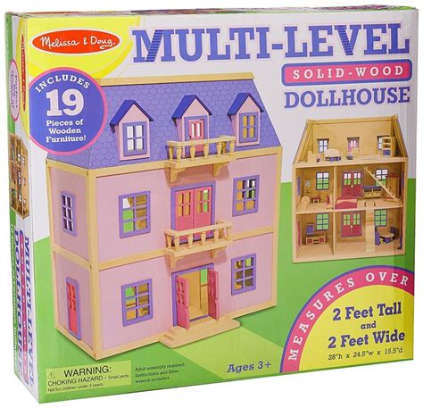 Melissa & Doug Multi-Level Wooden Dollhouse With 19 pcs Furniture | Wooden dollhouse, Doll house ...