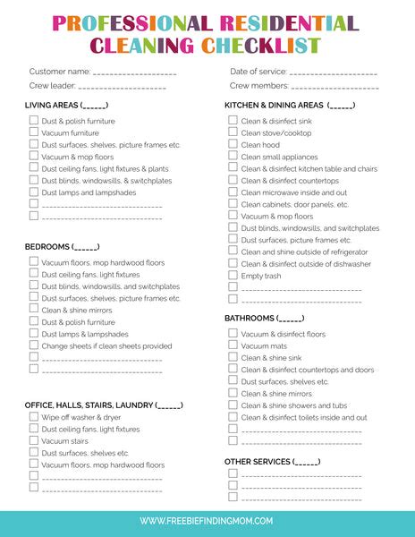 Professional House Cleaning Checklist