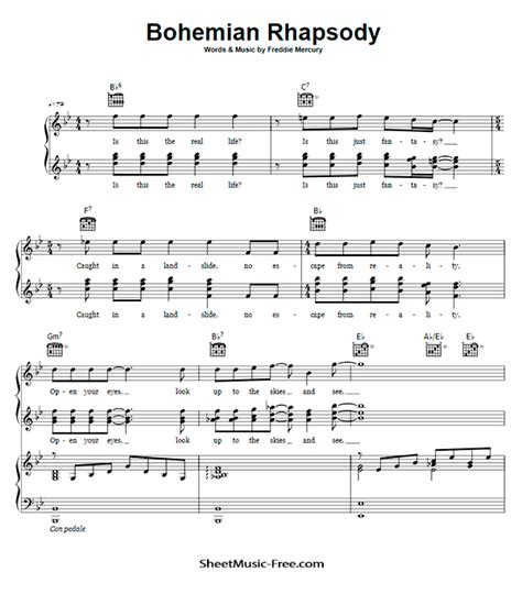 Bohemian Rhapsody Sheet Music Queen - ♪ SHEETMUSIC-FREE.COM