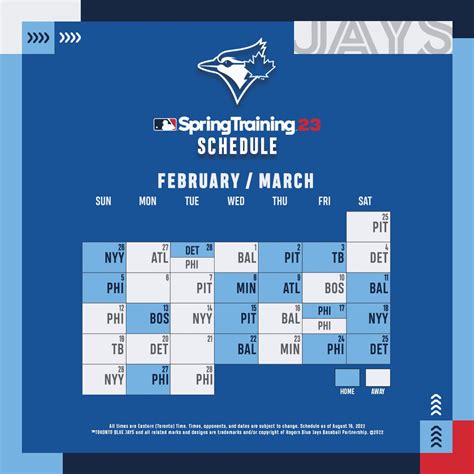 2023 Blue Jays Spring Training Schedule : r/Torontobluejays