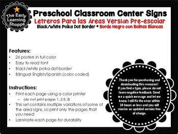 Bilingual Preschool Classroom CENTER Signs/Posters (English/Spanish)