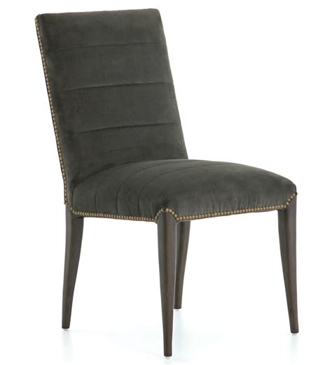 Conde Mid Century Grey Velvet Upholstered Gold Nailhead Trim Dining Chair