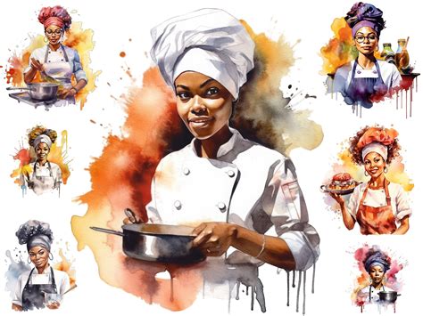 Watercolour Black Woman Chef Clipart, Afro Woman Chef Png, Cooking Job Clipart, Full Commercial ...