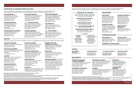 Carrabba's Italian Grill menu in Scottsdale, Arizona, USA