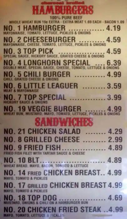 Menu at Top Notch Hamburgers fast food, Austin