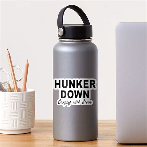 "HUNKER DOWN CAMPING WITH STEVE" Sticker for Sale by AndromedaTechno | Redbubble