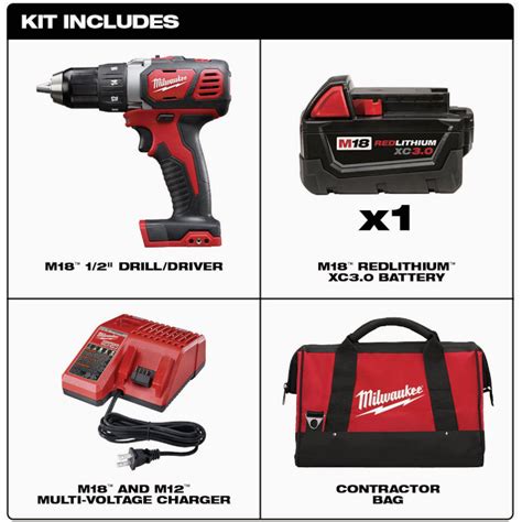 Milwaukee M18 1/2 In. Compact Cordless Drill/Driver Kit with (2) 1.5 Ah ...