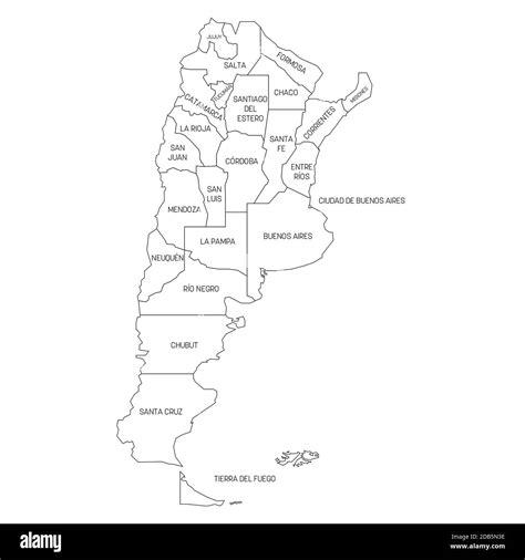 Political map of Argentina. Administrative divisions - provinces. Simple black outline vector ...