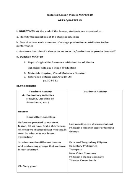 Detailed Lesson Plan In Mapeh Pdf Lesson Plan Education Theory | CLOOBX ...