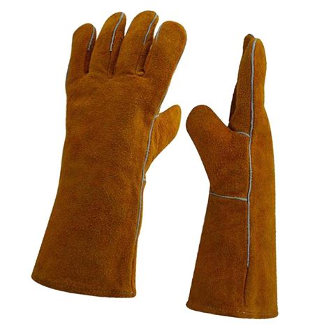 Welders Gauntlet Welding Gloves Cowhide Leather Fire Gauntlets Brown ...