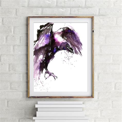 Raven Black Purple Wall Fine Art Print Raven Bird Loose Style | Etsy