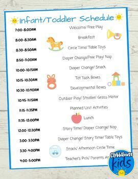 Toddler Daycare Schedule Example by ClubbhouseKids | TPT