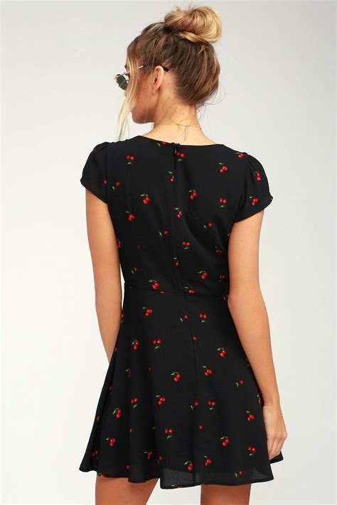 Best Day Ever Black Cherry Print Skater Dress in 2021 | Flower dresses ...