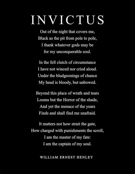 Invictus, Full Poem William Ernest Henley, Literary Poster / Poetry Quote / Art Print - Etsy ...