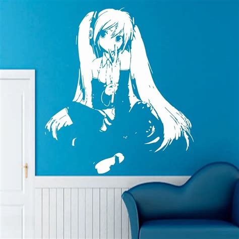 Anime Girl Vinyl Wall Decal Girl Long Hair Anime Japanese Cartoon Hair Salon Mural Wall Sticker ...