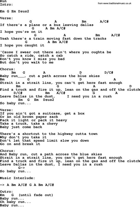 Run, by George Strait - lyrics and chords