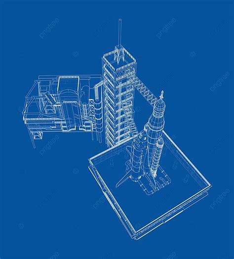 Space Rocket On Launch Pad Vector Booster Blueprint Station Vector, Booster, Blueprint, Station ...