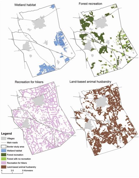 3 Landscape service maps: wetland habitat; forest recreation ...