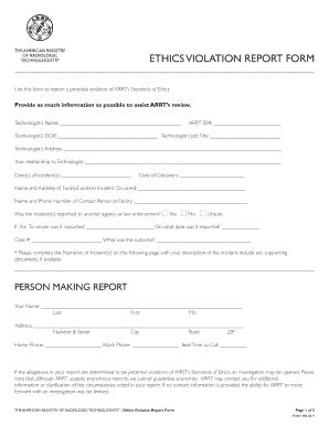 Fillable Online ETHICS VIOLATION REPORT FORM - arrt.org Fax Email Print - pdfFiller