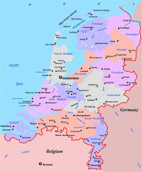 Large administrative map of Netherlands with major cities | Vidiani.com | Maps of all countries ...