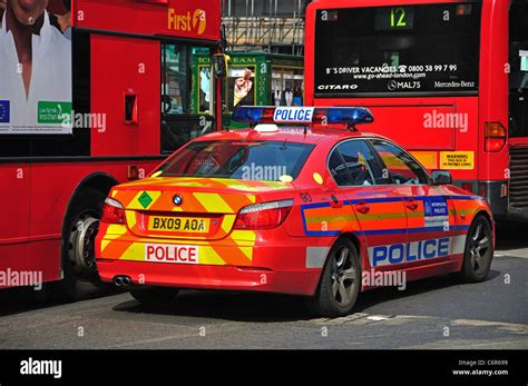 Metropolitan Police car in traffic, Piccadilly Circus, West End, City ...