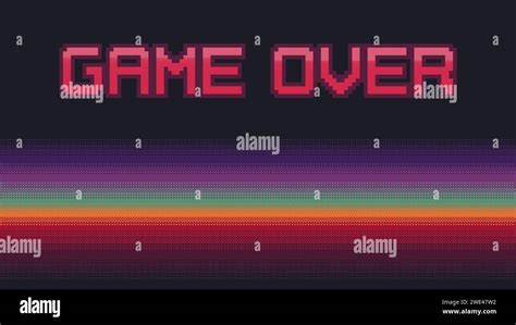 Retro Game Over pixel art text with vibrant colors gradient on dark. Dithering vector background ...