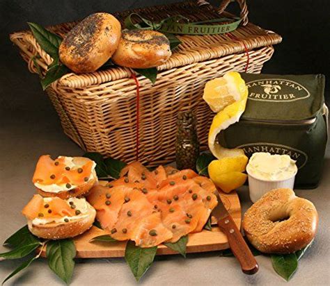 Bagel Brunch Artisanal Gift Basket Made to Order by Manhattan Fruitier with 4 Bagels Sesame and ...