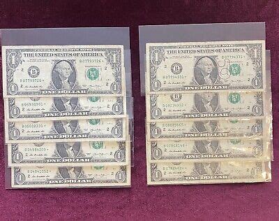 Lot (10) 2013 B One Dollar Bill *Star Notes!! Duplicate Serial Numbers ...