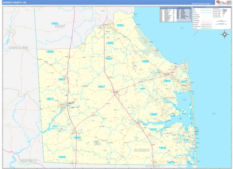 Sussex County, DE Zip Code Wall Map Basic Style by MarketMAPS - MapSales