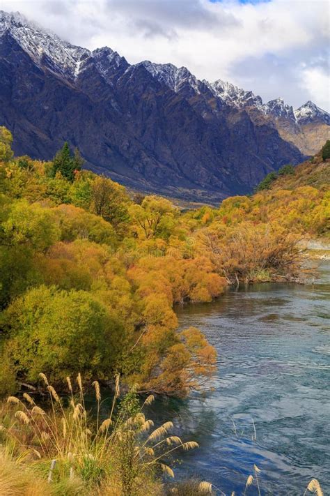 The Kawarau River and Remarkables Mountain Range, New Zealand, in Autumn Stock Image - Image of ...