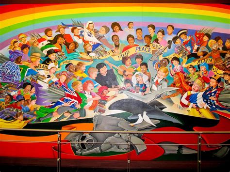 DENVER, USA, 2008 - Children of the World Dream of Peace mural by Leo Tanguma at Denver ...