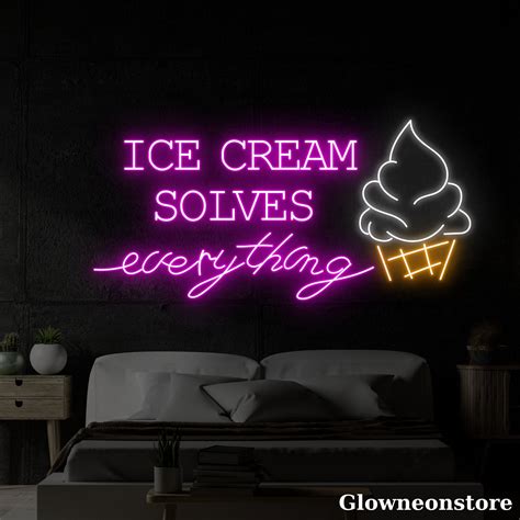 Glowneon Ice Cream Solves Everything Neon Sign, Ice Cream Led Sign, Ice Cream Shop Decor ...