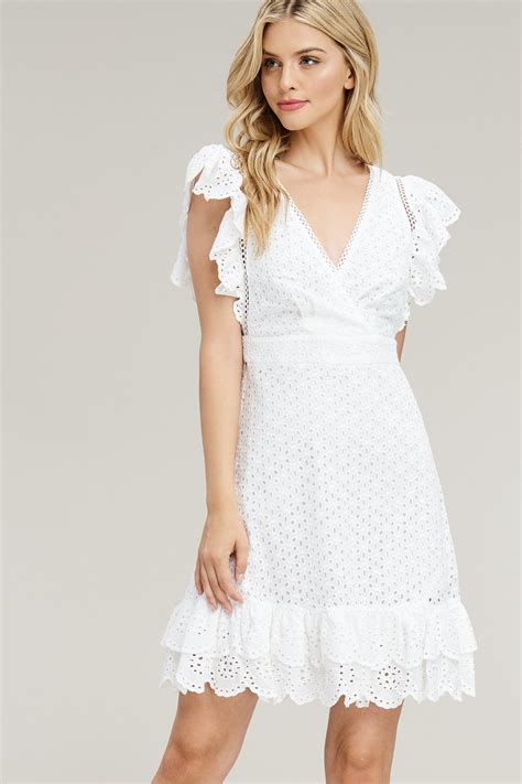 White Eyelet Ruffle Dress-final in 2020 | Dresses, Ruffle dress, Rehearsal dinner dresses