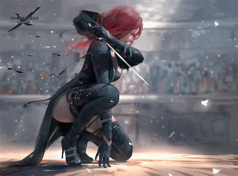 artwork, fantasy art, digital art, women, redhead, Ghostblade, WLOP HD Wallpaper