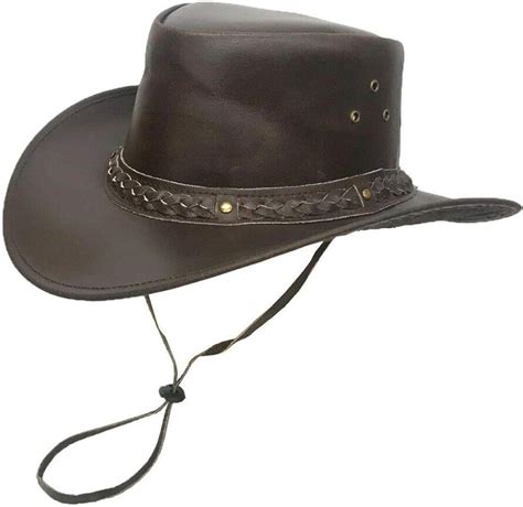 Real Leather Western Style Stud Hat Bush Cowboy Australian Western Chin Strap: Amazon.co.uk ...