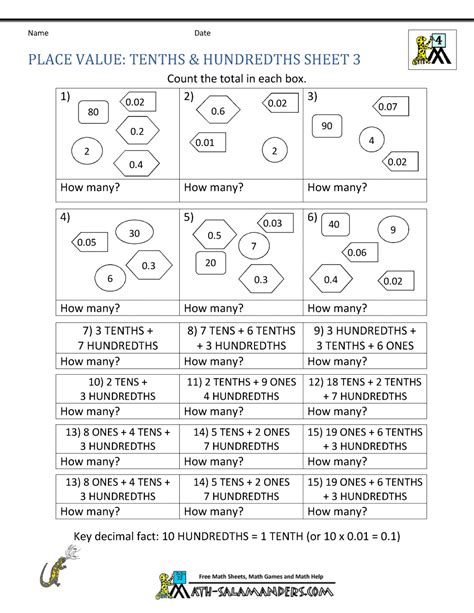 Decimal Place Value Worksheets 4th Grade